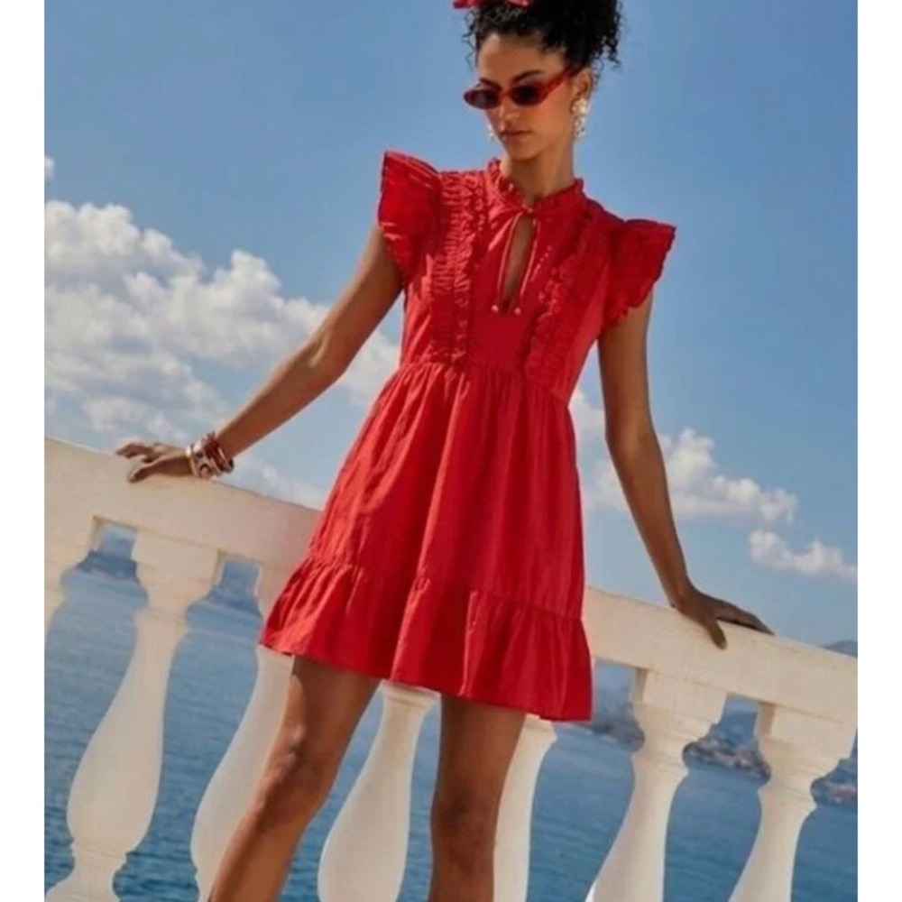 Caroline Constas New York Ruffle Tiered Babydoll Mini Dress in Red sz XS
